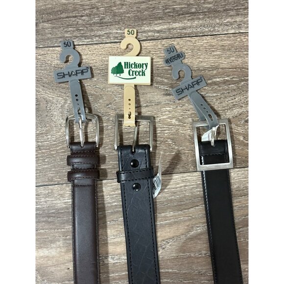 NEW MENS PLUS SIZE LEATHER BELTS SIZE 50 3 PCS. BROWN-BLACK REVERSIBLE READ!! - Picture 2 of 10